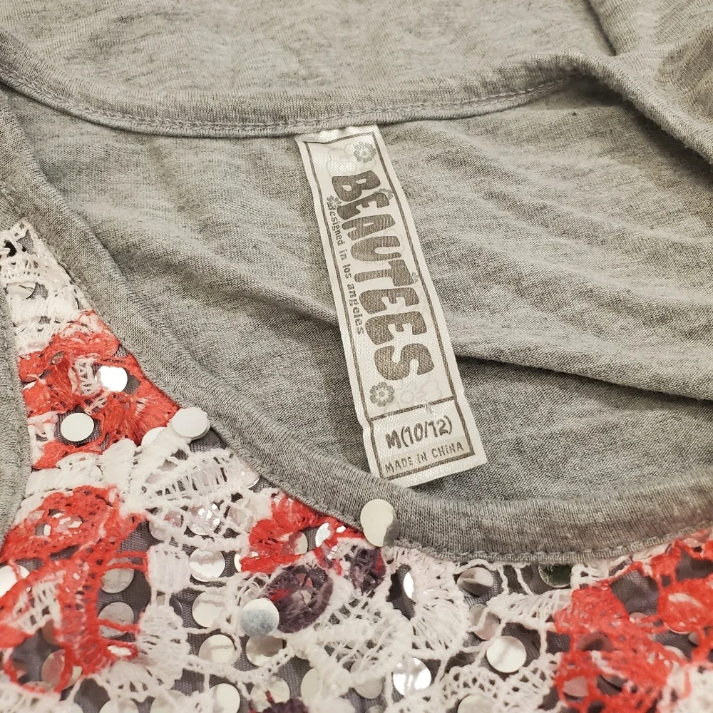 Beautees Girl's Floral Knit and Sequin Tank